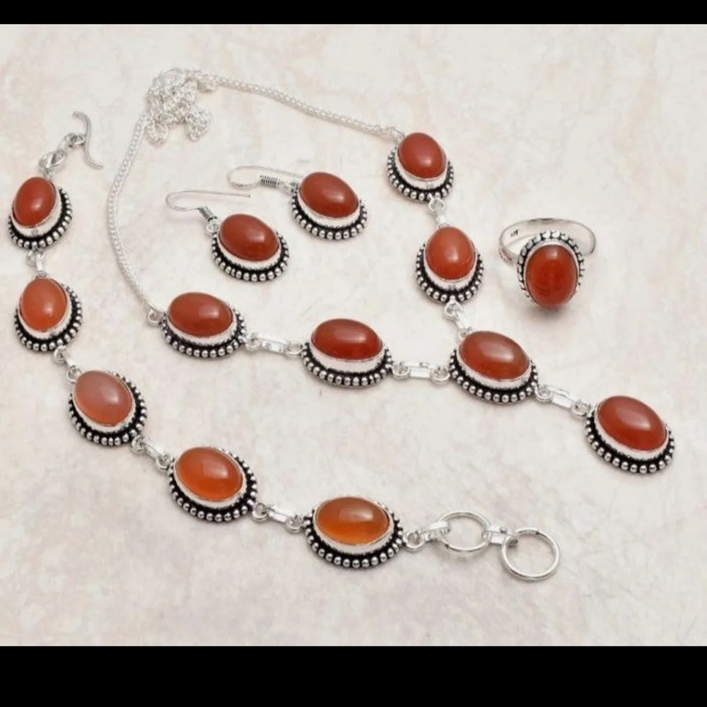 New ring size 8, carnelian sterling silver necklace set